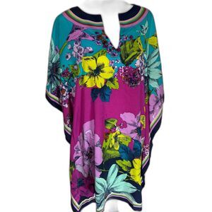 Trina Turk Theodora Grand Garden Multicolor Silk Cover-Up Caftan Dress Womens